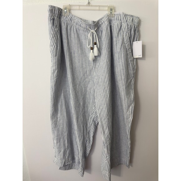 Westbound Woman The Island Crop Blue White Striped Pants Linen  2X Boho Nautical - Picture 2 of 10